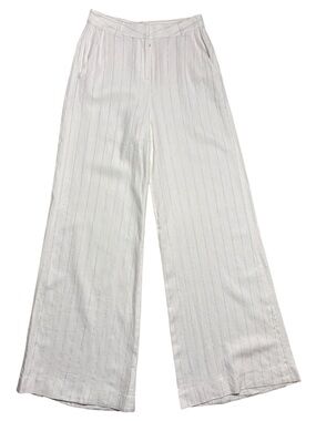 L’AGENCE Fable Linen Blend Pinstripe Flare Pant Ecru/Gold Sz 0